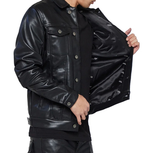 Veste en cuir véritable pour homme, automne-hiver, à carreaux, fermeture éclair sur le devant, coupe-vent, écologique, manches longues, streetwear - Product Image 2
