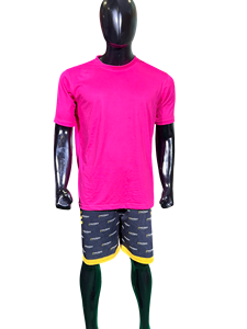 T-shirt en tricot à manches courtes pour homme, rose, col rond, coupe classique, couleur unie, style décontracté, logo sur le devant, séchage rapide - Product Image 1