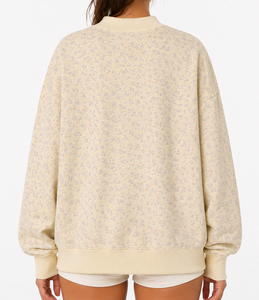 Sweat-shirt surdimensionné à col montant pour femme avec imprimé floral et logo appliqué en relief - Product Image 4