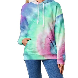 Sudadera con Capucha Tie Dye Pastel para Mujer, Sudadera con Capucha Multicolor con Estampado de Acuarela, Sudadera Extra Grande para Mujer en Rosa, Verde y Azul, Personalizada OEM - Product Image 4