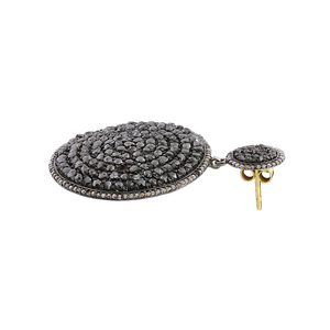 Pendientes de disco redondos con pavé de diamantes blancos y negros de plata de ley 925 oxidada al por mayor, Memoria Jewels - Product Image 5
