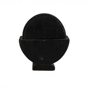 Black Marble Inlay <b>Round</b> Coaster Set Handmade Stone Coasters with 10mm Thick Matching Holder Luxury Home Decor - Product Image 2