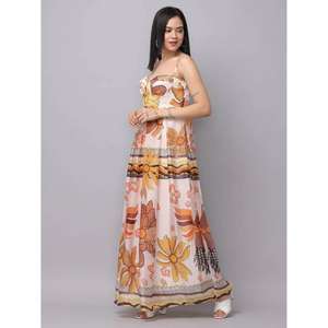 Vestido largo bohemio con estampado floral para mujer, sin mangas, con tirantes finos, vestido largo de playa de verano - Product Image 3