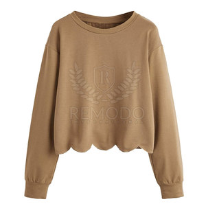 Fashionable Design Custom Embroidered Logo Street Clothing Rib Sleeve 100%Cotton Fiber Crop <b>Top</b> Sweatshirt For <b>Women</b> Winter - Product Image 1