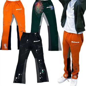 Six Trend Sports High Quality Custom Slim Fit <b>Set</b> Jogger Streetwear Side Panel Men Heavyweight Cotton <b>Paint</b> Splatter Flare - Product Image 1