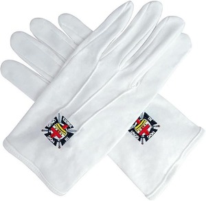 Guantes masónicos bordados con cuadrado y compás en azul marino, 100% algodón, talla única para la mayoría - Product Image 4