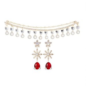 Ethnic Austrian Stone and <b>Mirror</b> Jhumki <b>with</b> Maangtikka Premium Diamond Pearl Flower Drop Earrings for Anniversaries-10575476RD - Product Image 2