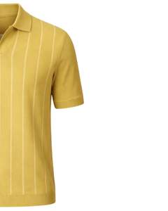 Polo de punto a rayas amarillas personalizado para hombre, manga corta, dobladillo acanalado, corte ajustado, informal, mezcla de algodón, fabricante personalizado. - Product Image 2