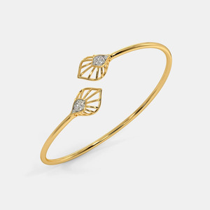 Brazalete Abierto de Oro con Diseño de Hoja de Abanico de Diamantes - Product Image 1