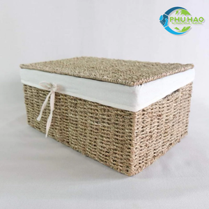 Wicker SEAGRASS STORAGE <b>BASKET</b> with Lid Cotton Liner Gift <b>Basket</b>, <b>Hamper</b> and Packaging Solution - Product Image 2