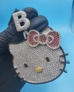 Pendentif Chat Mignon Hello Kitty VVS Moissanite Bling pour Femme, Pendentif Personnalisé avec Anneau en Argent 925, Bijoux Hip Hop - Product Image 1