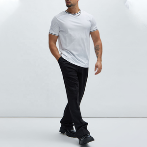 Highly Recommended Men's <b>White</b> Short Sleeve <b>T</b>-<b>Shirt</b> O-Neck Contrast Trim Regular Fit Cotton Jersey Casual Style Solid Color - Product Image 4