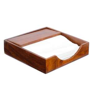 Porte-serviettes rectangulaire élégant en bois, design boîte de taille standard avec façade incurvée, parfait pour la décoration de la cuisine et de la table à manger. - Product Image 1
