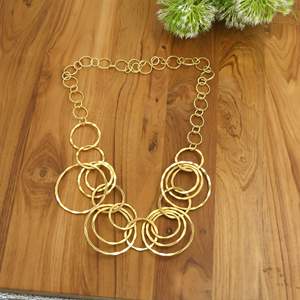 Gold Brass <b>Statement</b> <b>Necklace</b> for Women | Hammered Circle Link Chain <b>Necklace</b> | Fashion Jewelry OEM ODM Manufacturer - Product Image 3