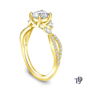 Bague de fiançailles de luxe en or 18 carats, inspirée des motifs végétaux, avec diamants naturels taille marquise et taille rond, bijoux de créateur pour mariée - Product Image 2