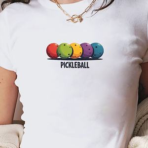 Camiseta corta ajustada para mujer Y2K Fashion Pickleball Balls Print Tejido de punto - Product Image 4