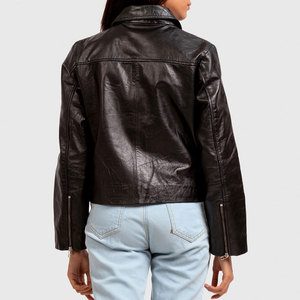 Fashion Custom Quilted Cropped Genuine Sheep Skin Leather Winter Motorcycle Jacket for Women with Custom Logo Design - Product Image 2