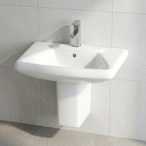 Modern European Design Granite Finish Ceramic Half Pedestal Wash Basin <b>Wall</b> Hung For Hospital Mall - Product Image 1