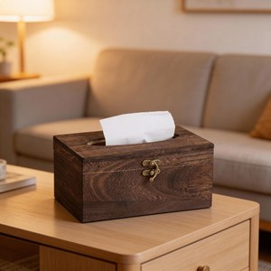 Boîte à mouchoirs carrée en bois, support de mouchoirs en bois minimaliste marron foncé noir style ferme - Product Image 2