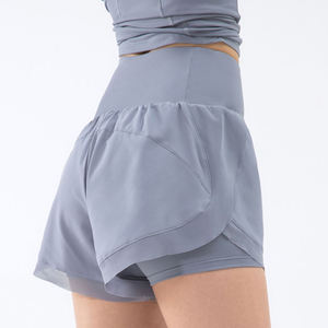 Shorts de yoga pour femmes, taille haute, extensibles, respirants, polyester/coton, coupe régulière, vêtements de sport, tenue de fitness, entraînement confortable - Product Image 2
