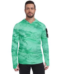 Vêtements de pêche anti-humidité pour hommes, chemises de pêche à capuche avec masque, protection solaire UPF 50+, 100% polyester, protection solaire - Product Image 1