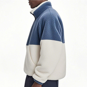 <b>Men's</b> Color Block Fleece <b>Half</b> <b>Zip</b> Sweatshirt Stand Collar Oversized Casual Winter Sherpa Fleece <b>Jacket</b> Blue White - Product Image 4