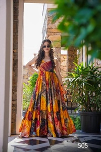 New Trading <b>Women</b> Rose Flower Digital Printed Dark Color Sleeveless Floor Length Multi Tier Long Heavy Rayon OMLY <b>KURTIS</b> Gowns - Product Image 6