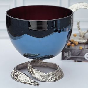 Bol de service en verre en aluminium de couleur noire élégante forme ronde article de décoration de la maison pour bol de fruits alimentaires - Product Image 1