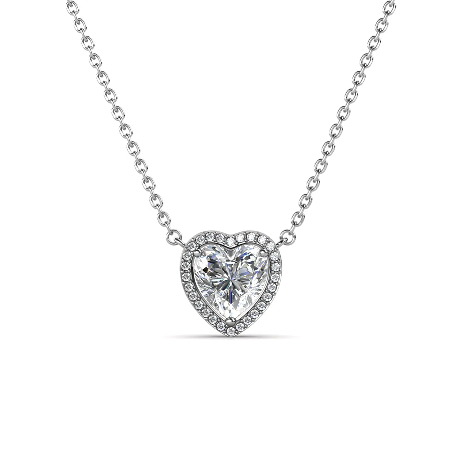 Stainless Steel 18k White Gold Plated Only Love Heart Stone Pendant Necklace For Wedding Bridal Destiny Jewellery