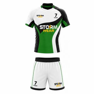 Tenue de rugby unisexe sur mesure OEM & ODM, ensemble maillot et short respirant sublimé pour adultes, uniforme d'équipe de rugby - Product Image 5