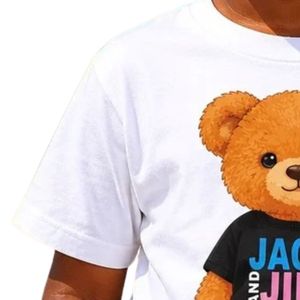 T-shirt graphique blanc à manches courtes pour jeunes, imprimé ours en peluche, col rond, décontracté, léger, pour tous les jours, pour garçons et enfants - Product Image 2