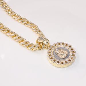 Collier tendance européen et américain en alliage, style hip-hop urbain, avec pendentif rond à motif de personnage de dessin animé, style rap, cubain, entièrement serti de pierres, San Judas - Product Image 5
