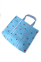 Sac fourre-tout matelassé à rayures bleues avec cœur, sac fourre-tout en coton fait main, sac de shopping mignon à imprimé cœur, sac de voyage léger