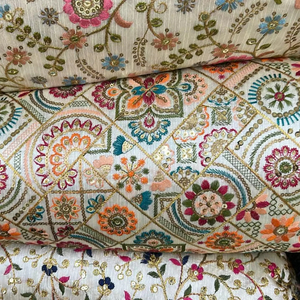 High Quality Breathable Jacquard Mono Banglori Embroidered <b>Fabric</b> Smooth Medium <b>Weight</b> Silk Blend Intricate Wedding - Product Image 1