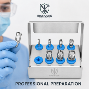 Kit de 8 Piezas de Fresas para Implantes Dentales, Brocas Huecas para Corte de Hueso con Portaherramientas Azules y Estuche Metálico - Product Image 3