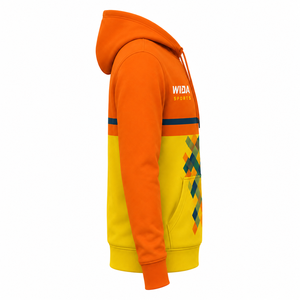 Custom 280–320 GSM <b>Orange</b> Yellow Geometric Sublimation Printed Polyester <b>Fleece</b> Pullover Sports Hoodie - Product Image 4