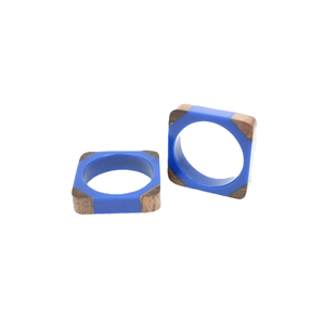 Stylish Square Shape Wood & Blue <b>Epoxy</b> Resin Napkin Ring Holder <b>Table</b> Classic Manufacture Latest Pieces Home Decorative Item - Product Image 1