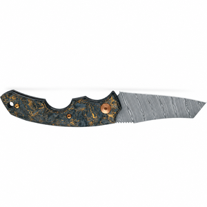 Couteaux de poche pliants en acier de Damas avec lame de style Tanto, manche en résine décorative et quincaillerie couleur cuivre pour le transport quotidien - Product Image 3