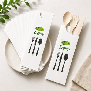 EcoRev Custom Luxury Kraft <b>Paper</b> <b>Biodegradable</b> Eco-Friendly Cutlery Bags Twisted Handles Self-Adhesive Seal Bottom Gusset Offset - Product Image 1
