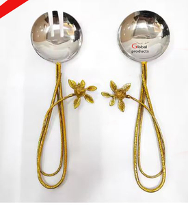Juego de cubiertos de lujo con cabezas doradas, mangos blancos y detalles en oro para bodas, cenas, hogar, cocina y restaurante. - Product Image 2