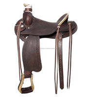 Selle d'élevage en cuir véritable sculptée à la main avec siège chaud Selle Western Roping usinée Livrée avec Tack Set Barrel Saddle