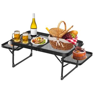 Table de camping pliable en alliage d'aluminium, charge maximale 88 lb, table de barbecue avec 2 plateaux latéraux, support de pique-nique pliable et plateaux latéraux - Product Image 1