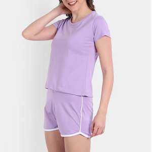 Ensemble 2 pièces pour femme – Nouveauté Printemps-Été 2026 – Ensemble décontracté uni à manches courtes et short - Product Image 3