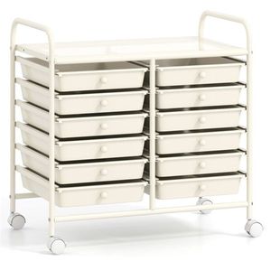 Carrello Portaoggetti a 12 Cassetti Rimovibili, 2 File, 10 Livelli, Cassetti Multicolore, 4 Ruote (2 con Freno), Telaio Bianco con Contorno Bianco - Product Image 4