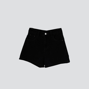 Shorts de Mezclilla de Alta Calidad para Mujer, con Cintura Alta, Detalles Artísticos en Paneles, Lavado Vintage, Corte Holgado - Product Image 1