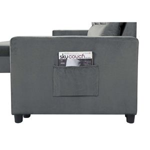 Ivy 81.5\" Dark Gray Velvet Reversible <b>Sleeper</b> Sectional <b>Sofa</b> Features Storage Chaise and Side Pocket - Product Image 5