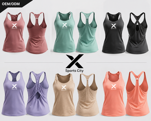 X Women's Solid Color Breathable Knitted Tank <b>Tops</b> Scoop Neck Quick Dry Sporty Style Hollow Back Design Regular Length Front - Product Image 3