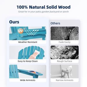 Ensemble de chaises Adirondack en bois de cèdre massif, 2 pièces, chaise pliante de salon pour patio, pour utilisation en extérieur dans le jardin - Product Image 4