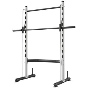 Power Rack Regolabile con Barra per Trazioni e Panca per Sollevamento Pesi Multifunzione - Bianco - Product Image 1