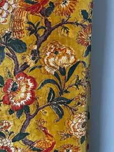 Cortina de Terciopelo de Algodón Estilo Vintage con Estampado Floral Dorado Mostaza, Terciopelo de Algodón de Lujo - Product Image 5